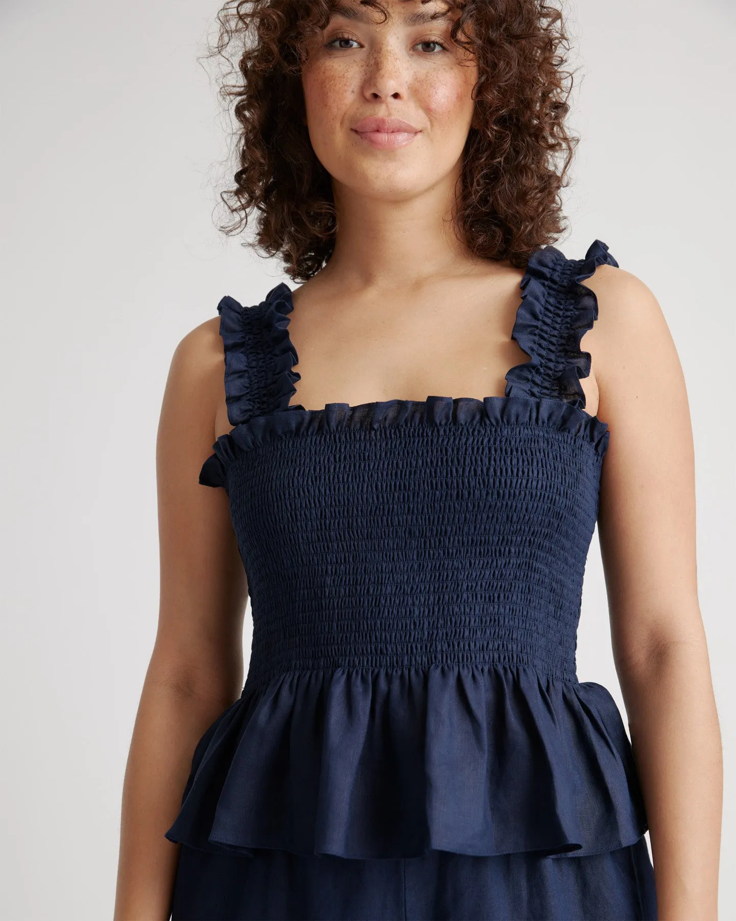 100% European Linen Smocked Peplum Tank