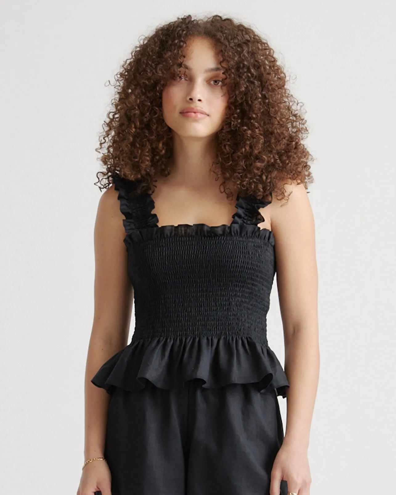 100% European Linen Smocked Peplum Tank