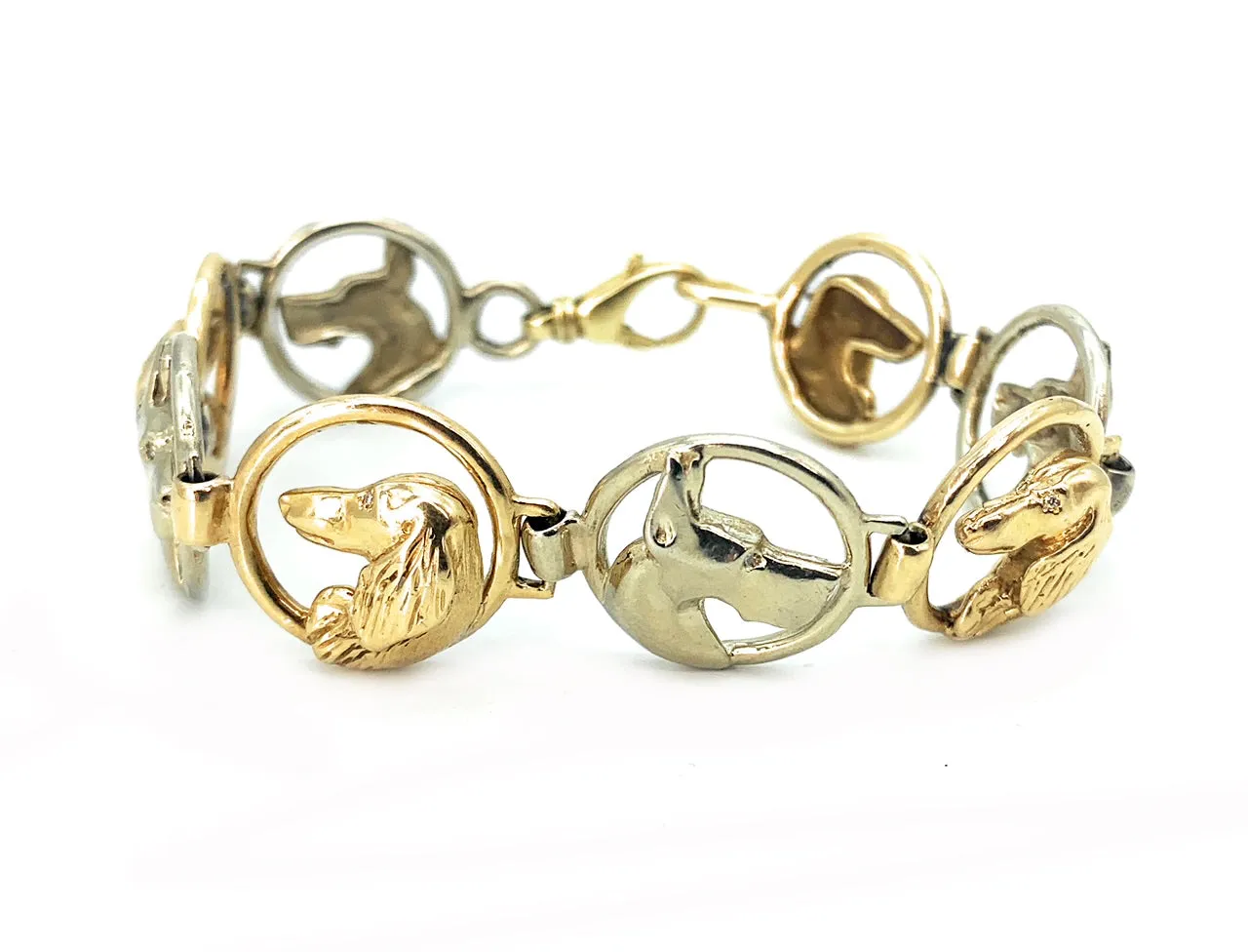 14K Two-Tone Gold Great Dane & Daschund Link Bracelet