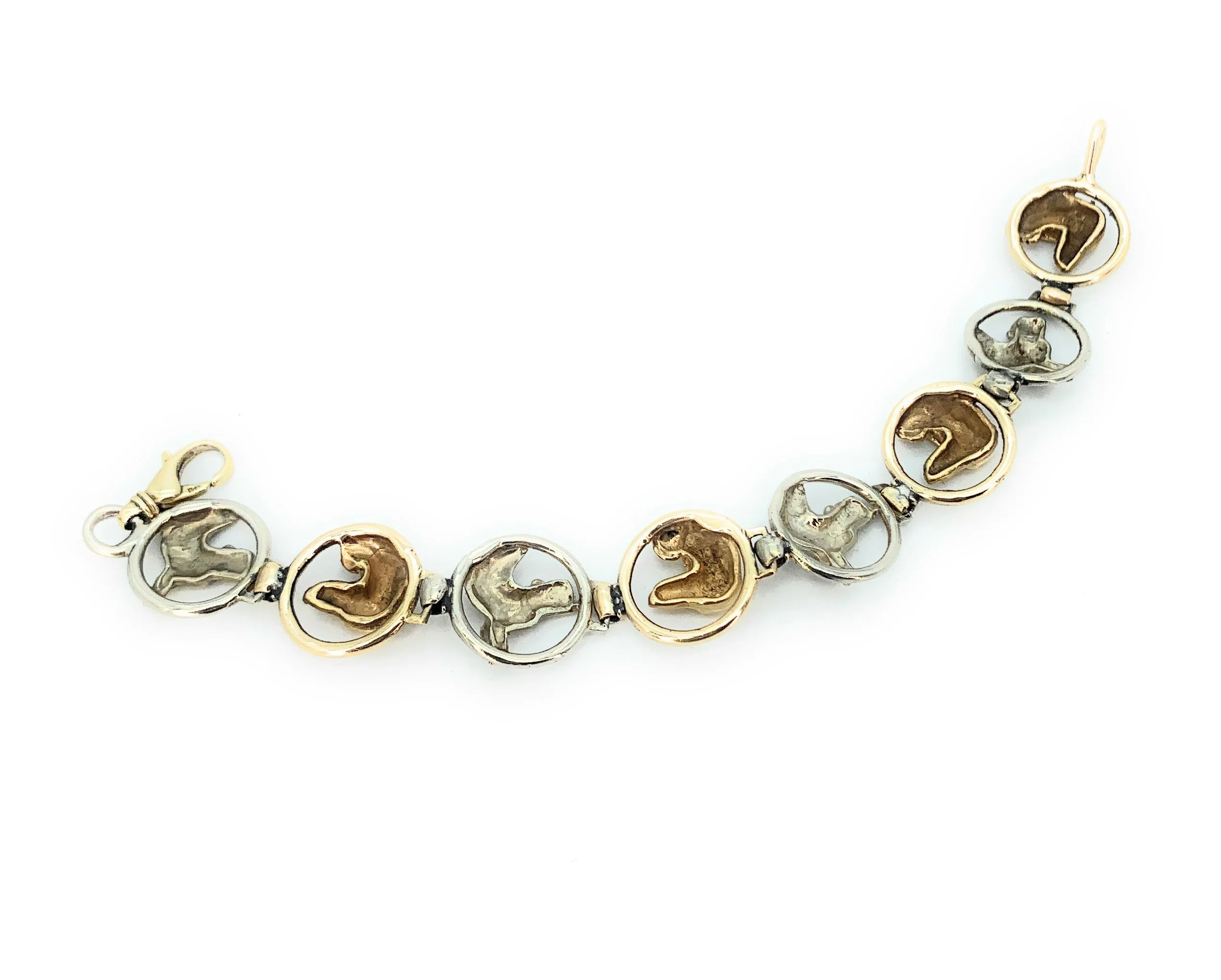 14K Two-Tone Gold Great Dane & Daschund Link Bracelet