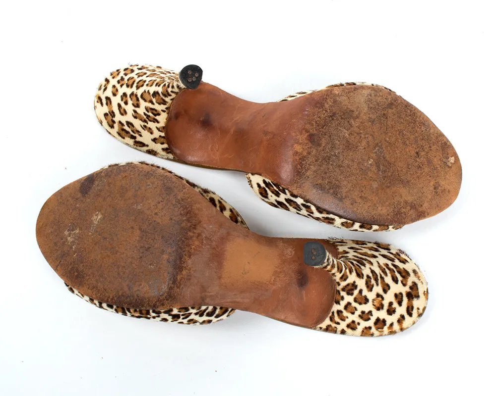 1950s Leopard Print Pony Hair Spring-o-lators | size 6