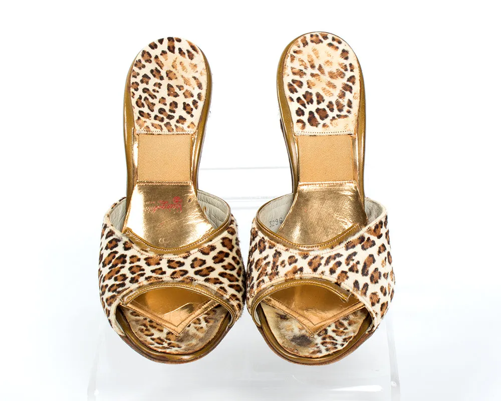1950s Leopard Print Pony Hair Spring-o-lators | size 6