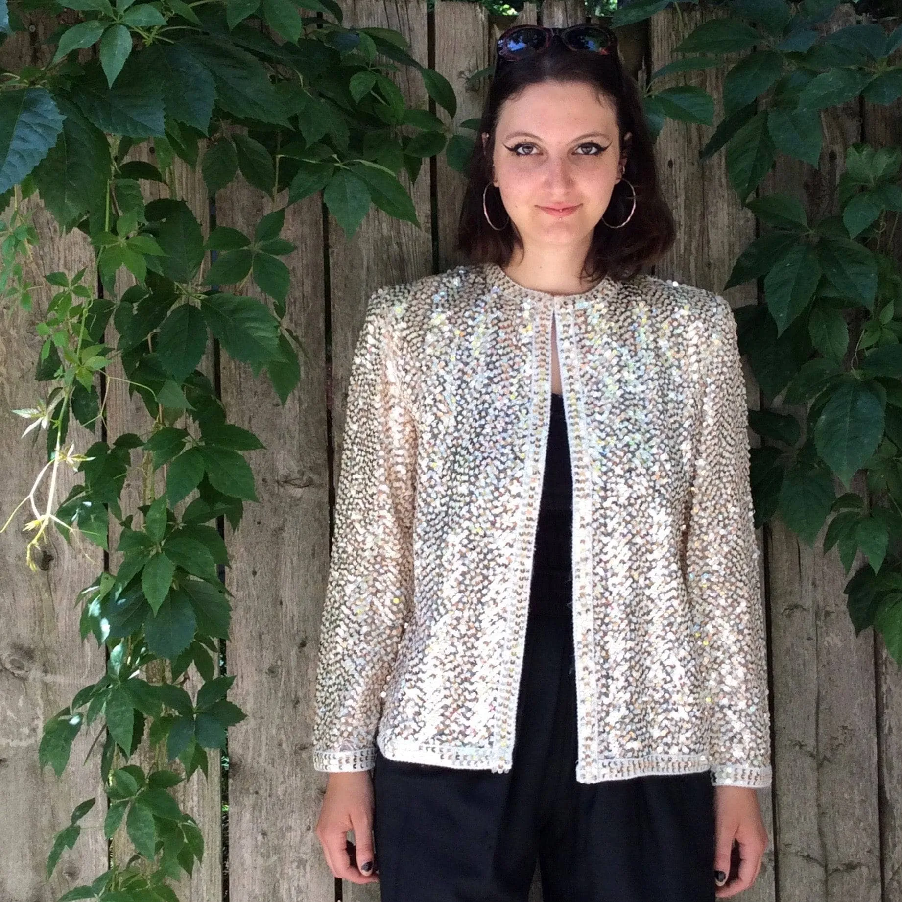 1980s/1990s Silver and Gold Sequin Short Jacket M