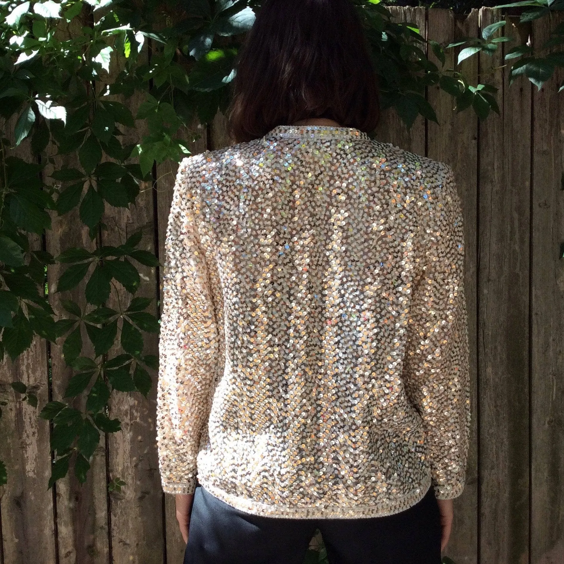 1980s/1990s Silver and Gold Sequin Short Jacket M