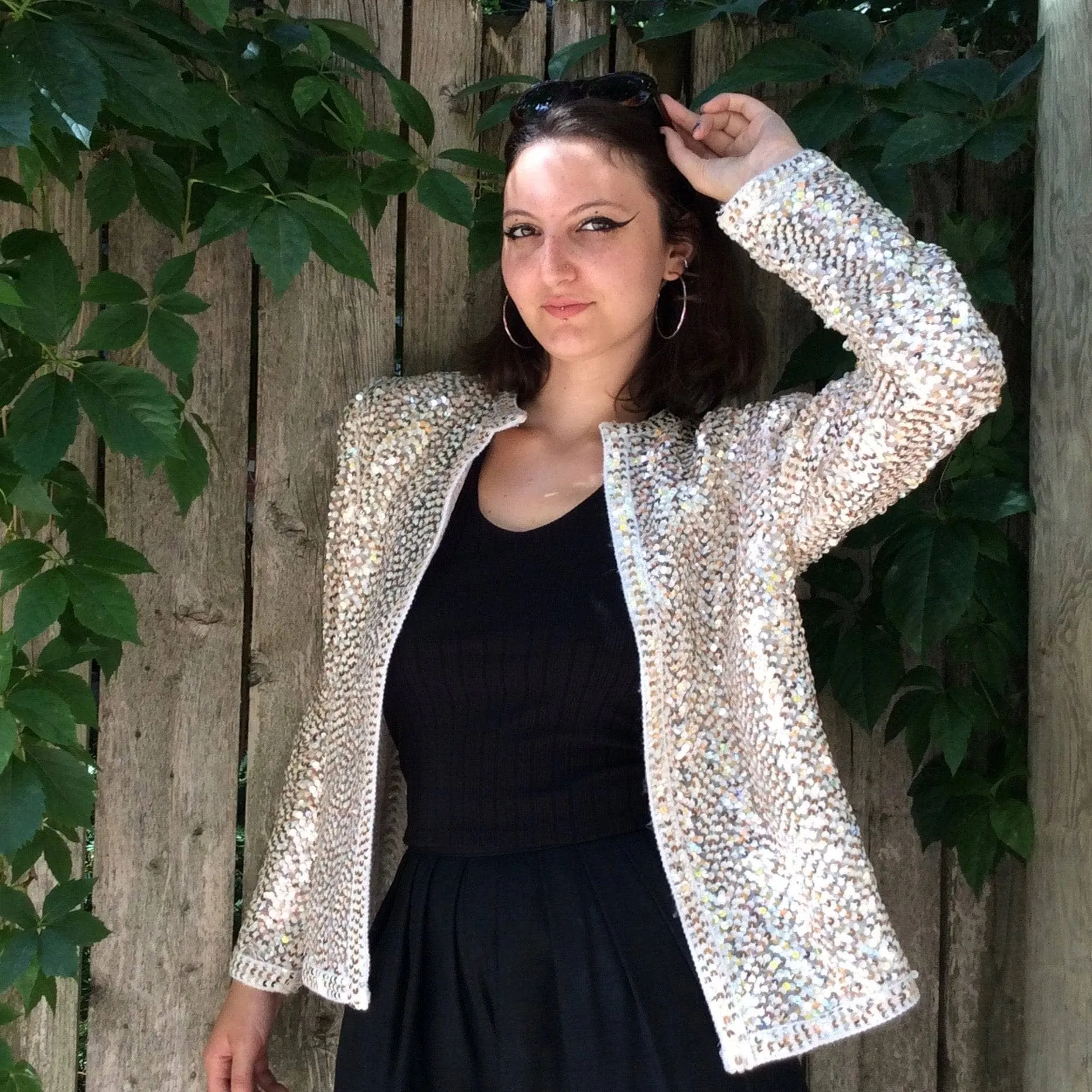 1980s/1990s Silver and Gold Sequin Short Jacket M