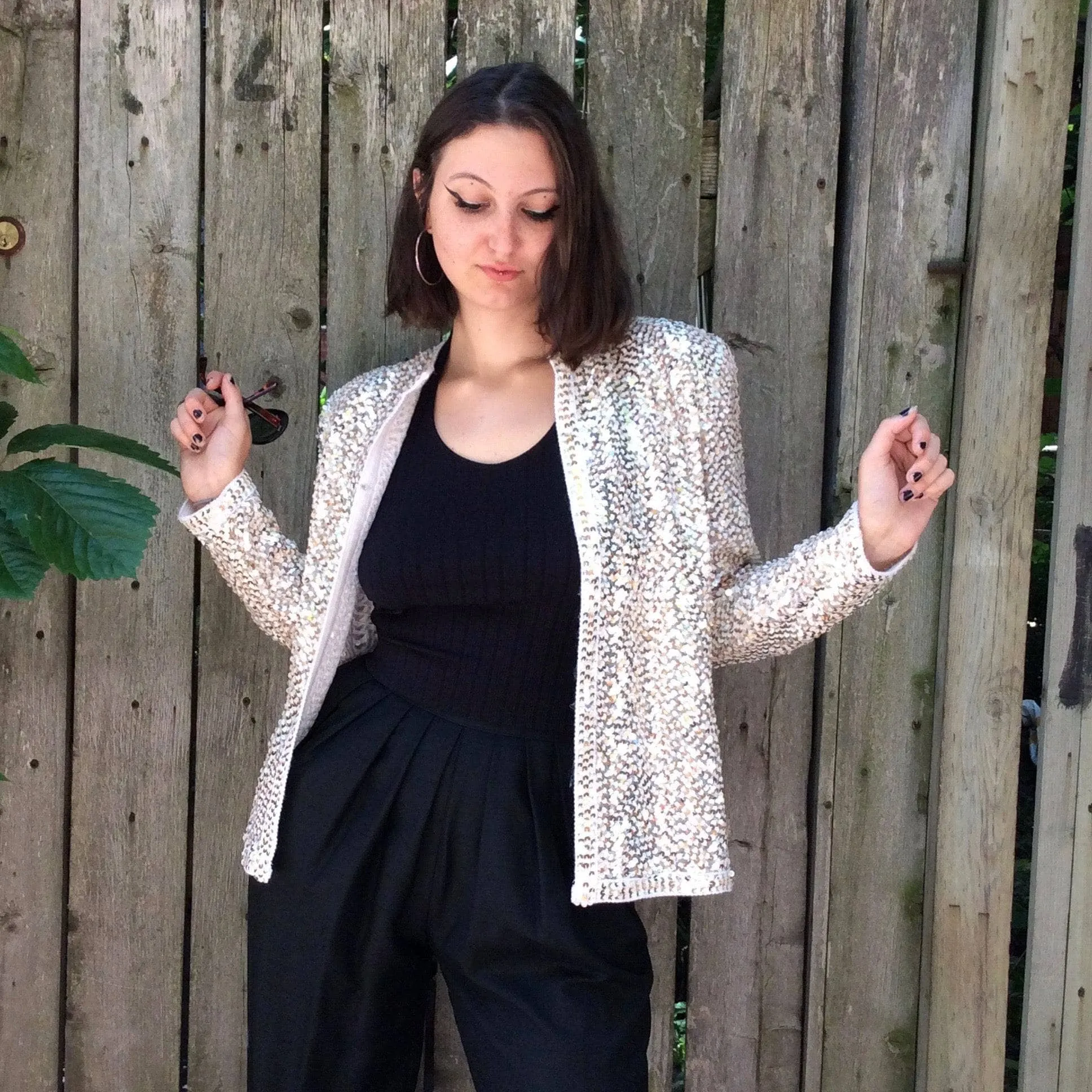 1980s/1990s Silver and Gold Sequin Short Jacket M