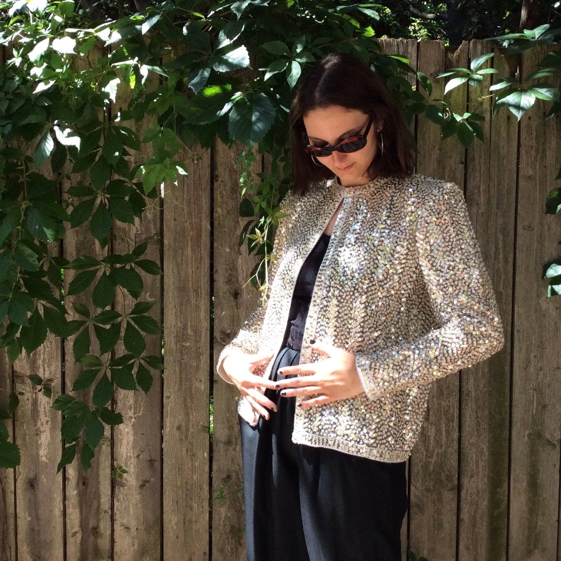 1980s/1990s Silver and Gold Sequin Short Jacket M