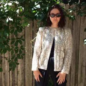 1980s/1990s Silver and Gold Sequin Short Jacket M