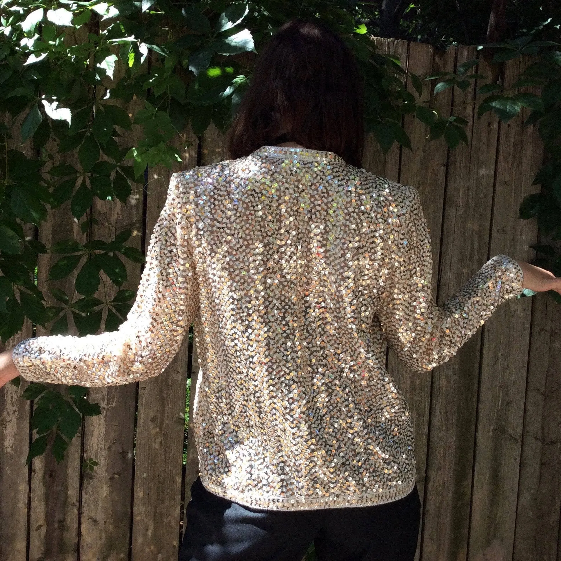 1980s/1990s Silver and Gold Sequin Short Jacket M