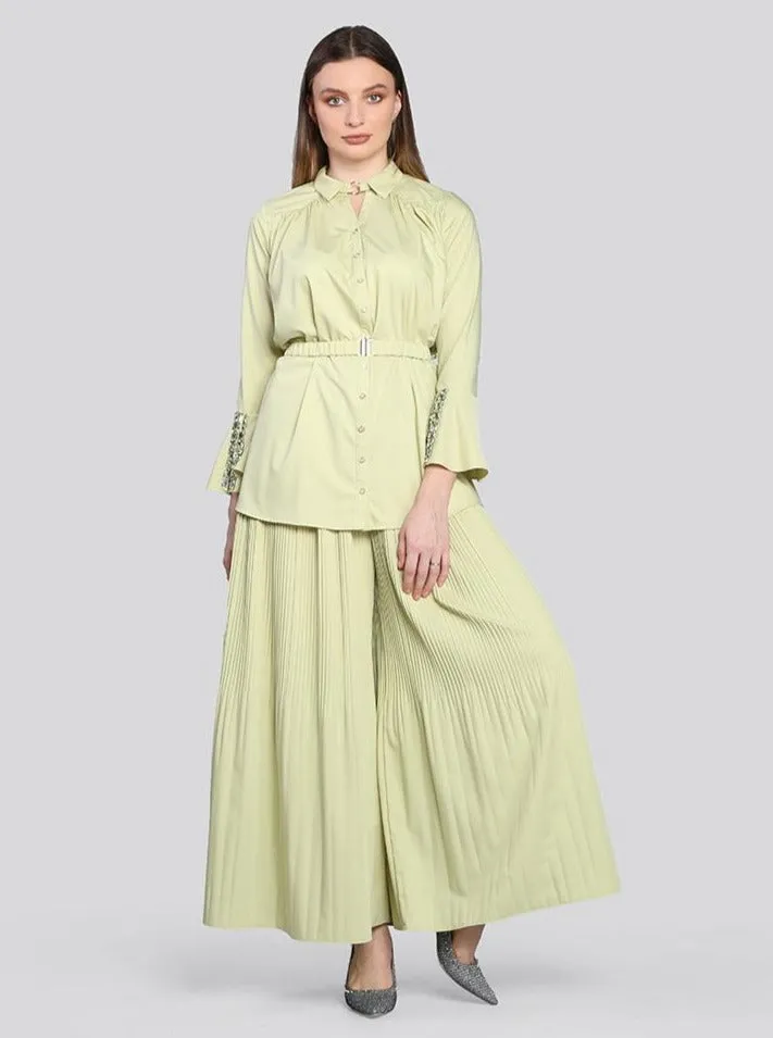 2104013- Wide Leg Pleated Palazzo Pants