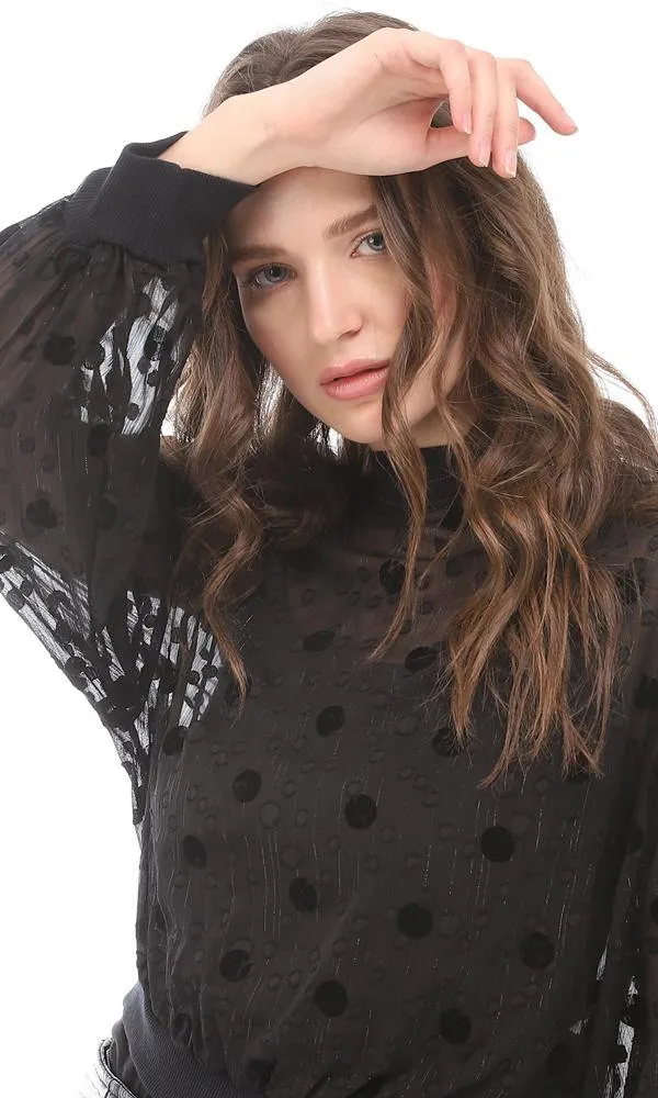 95373 Elegant Sheer Dotted Top - Black