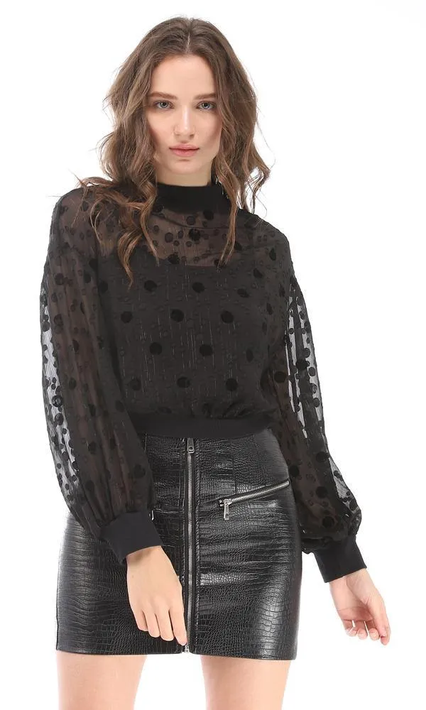 95373 Elegant Sheer Dotted Top - Black