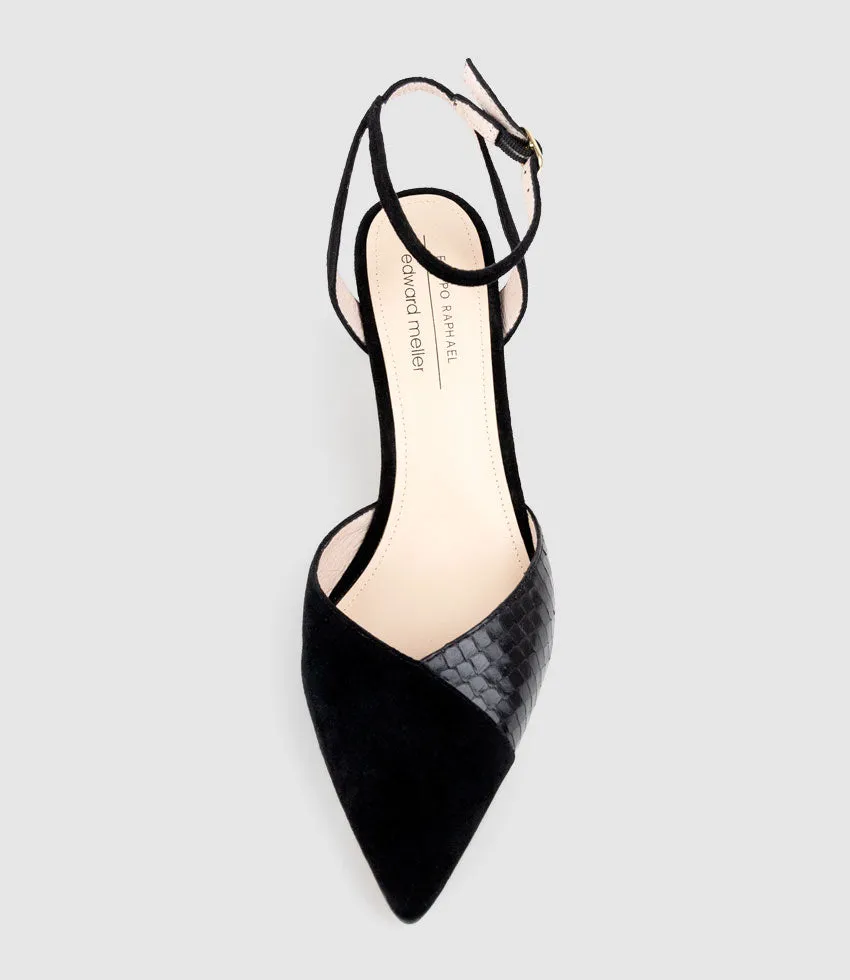 ADDISON75 Dorsay Pump in Black Suede