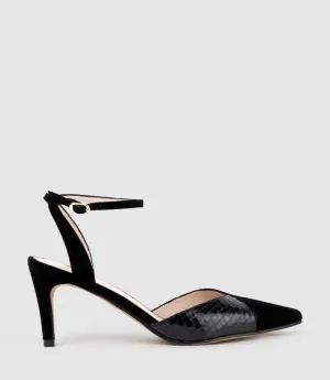 ADDISON75 Dorsay Pump in Black Suede