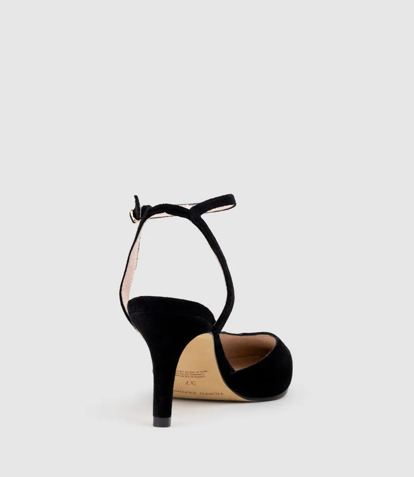 ADDISON75 Dorsay Pump in Black Suede