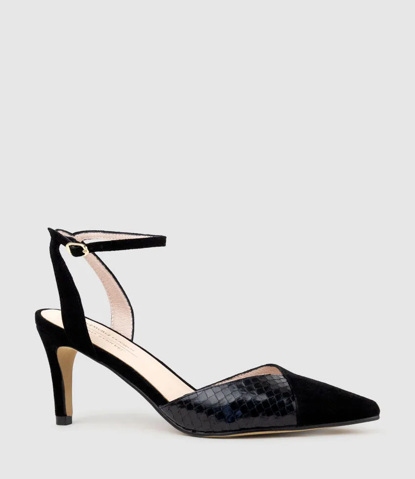 ADDISON75 Dorsay Pump in Black Suede