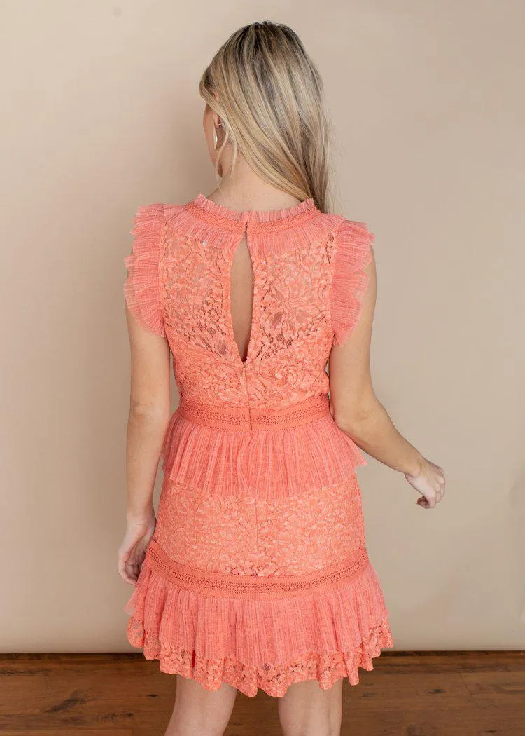 Adelyn Rae Peach Aviana Ruffle Dress-***FINAL SALE***
