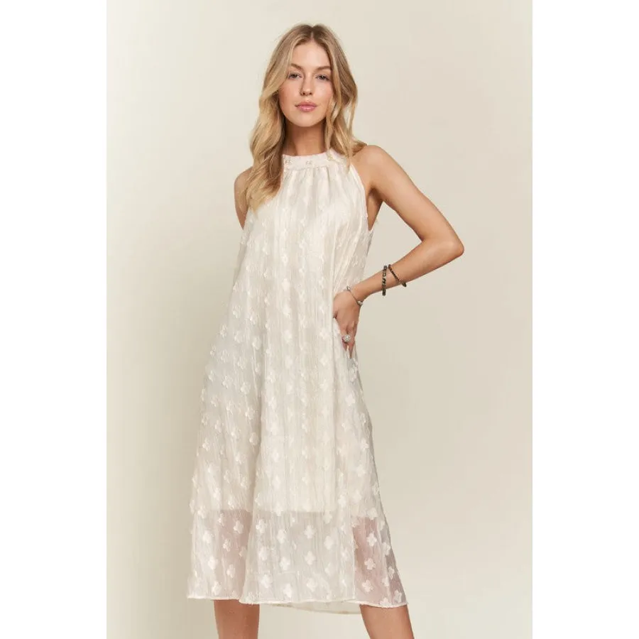 ADORA Applique Pearl Detail Grecian Neck Midi Dress