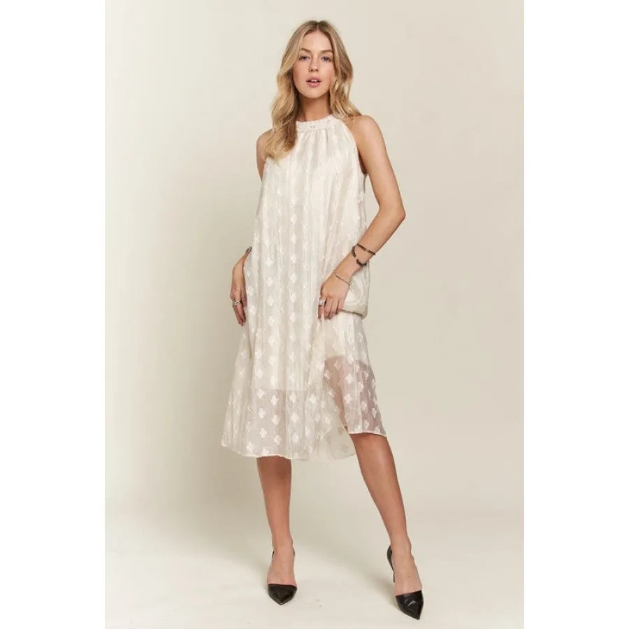 ADORA Applique Pearl Detail Grecian Neck Midi Dress