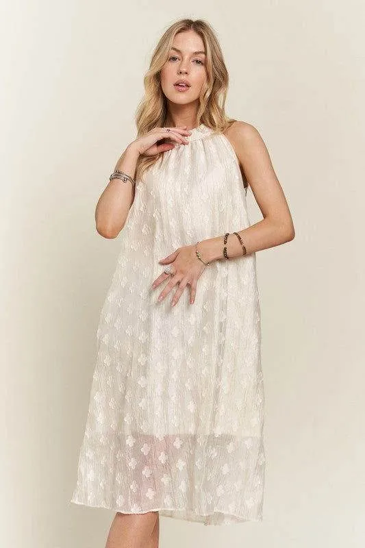ADORA Applique Pearl Detail Grecian Neck Midi Dress