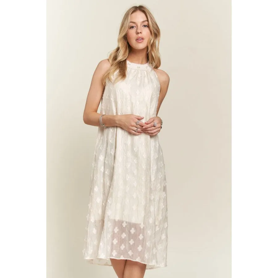 ADORA Applique Pearl Detail Grecian Neck Midi Dress