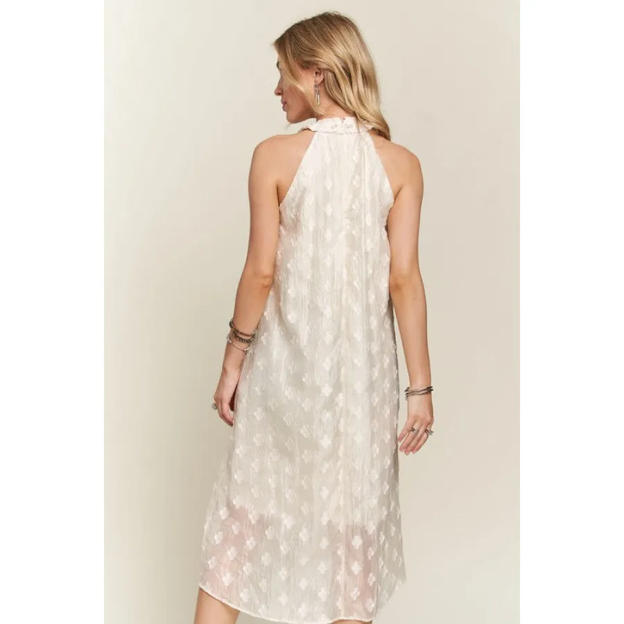 ADORA Applique Pearl Detail Grecian Neck Midi Dress