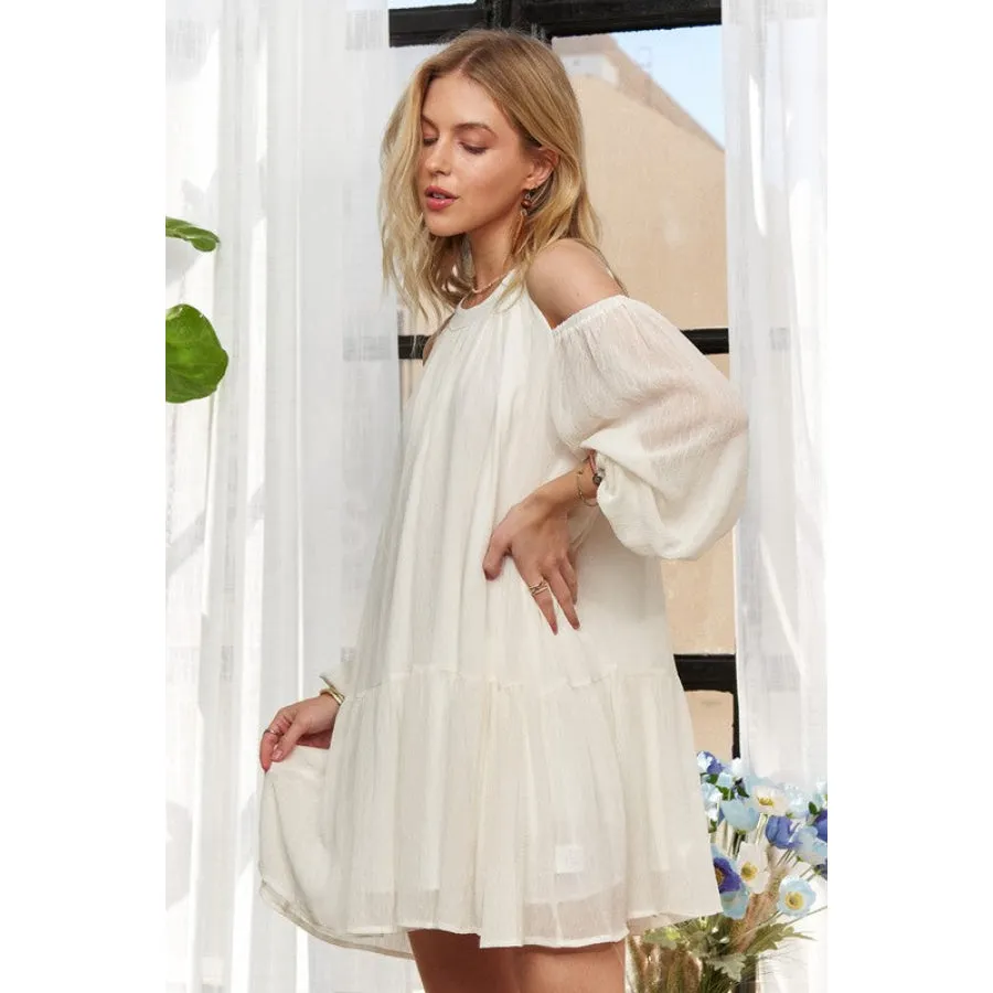 ADORA Cold Shoulder Balloon Sleeve Mini Dress