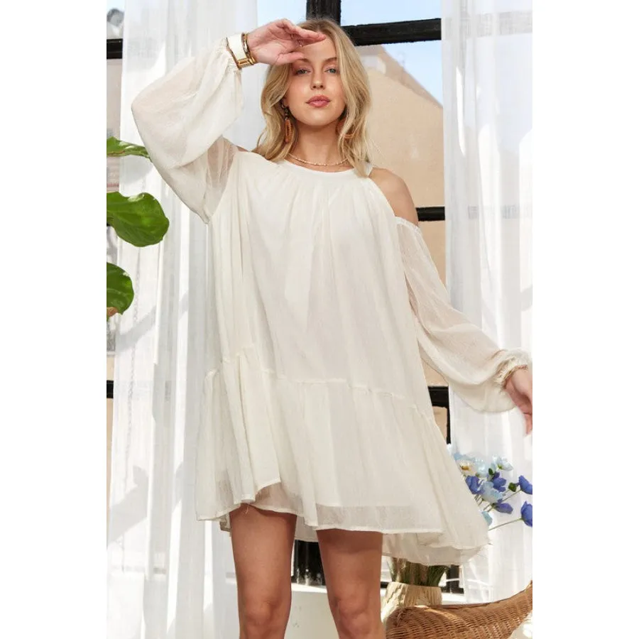ADORA Cold Shoulder Balloon Sleeve Mini Dress
