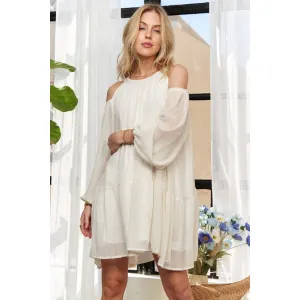 ADORA Cold Shoulder Balloon Sleeve Mini Dress