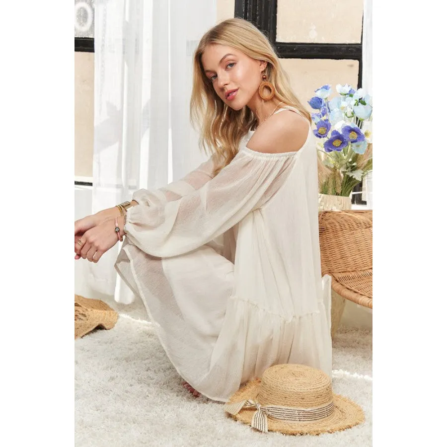 ADORA Cold Shoulder Balloon Sleeve Mini Dress