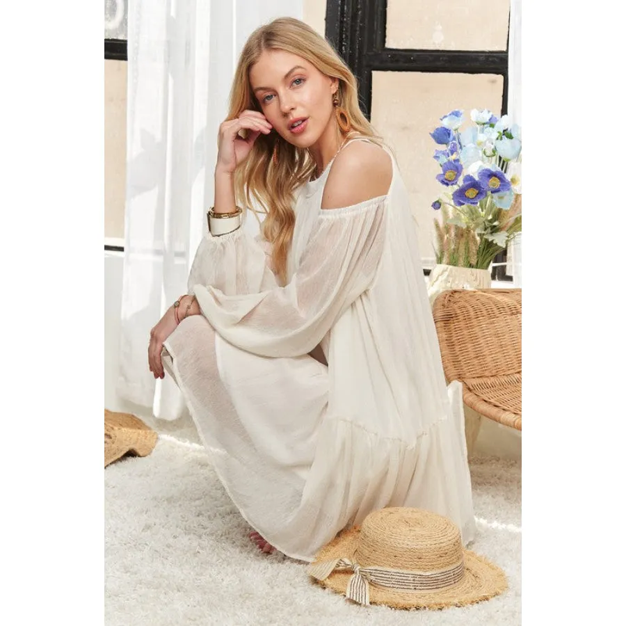 ADORA Cold Shoulder Balloon Sleeve Mini Dress