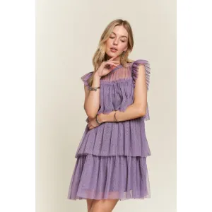 ADORA Layered Ruffled Cap Sleeve Mesh Dress