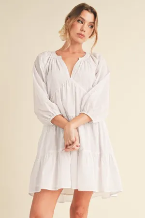 Aemi   Co Notched Balloon Sleeve Tiered Mini Dress in White