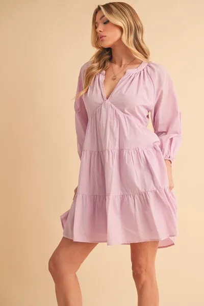 Aemi   Co Notched Balloon Sleeve Tiered Mini Dress