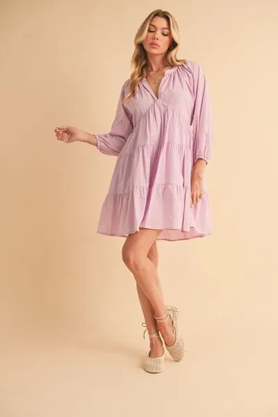 Aemi   Co Notched Balloon Sleeve Tiered Mini Dress