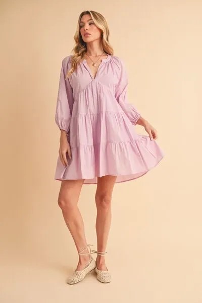 Aemi   Co Notched Balloon Sleeve Tiered Mini Dress
