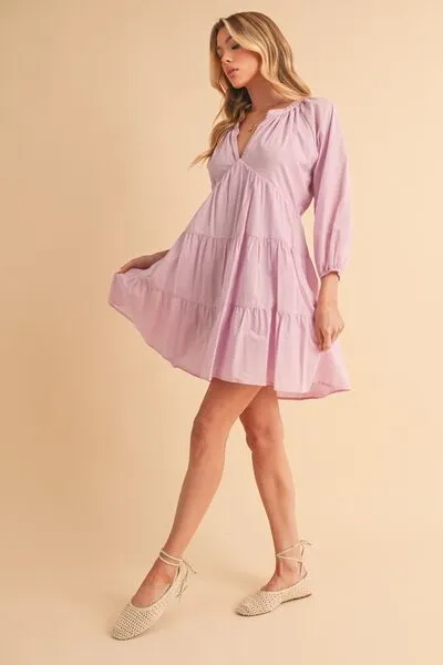 Aemi   Co Notched Balloon Sleeve Tiered Mini Dress