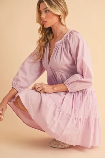 Aemi   Co Notched Balloon Sleeve Tiered Mini Dress