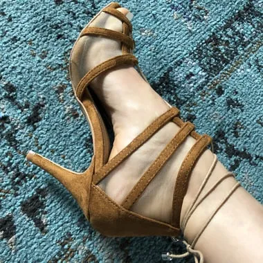 Aleeya - Adjustable Suede and Mesh Dress and Dance Sandal (Street Sole)