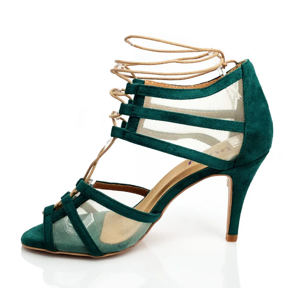 Aleeya - Adjustable Suede and Mesh Dress and Dance Sandal (Street Sole)