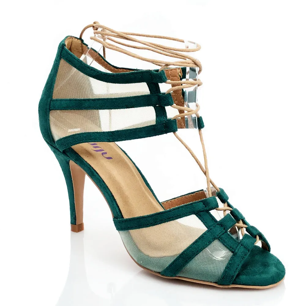 Aleeya - Adjustable Suede and Mesh Dress and Dance Sandal (Street Sole)