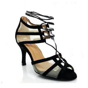 Aleeya - Adjustable Suede and Mesh Dress and Dance Sandal (Street Sole)