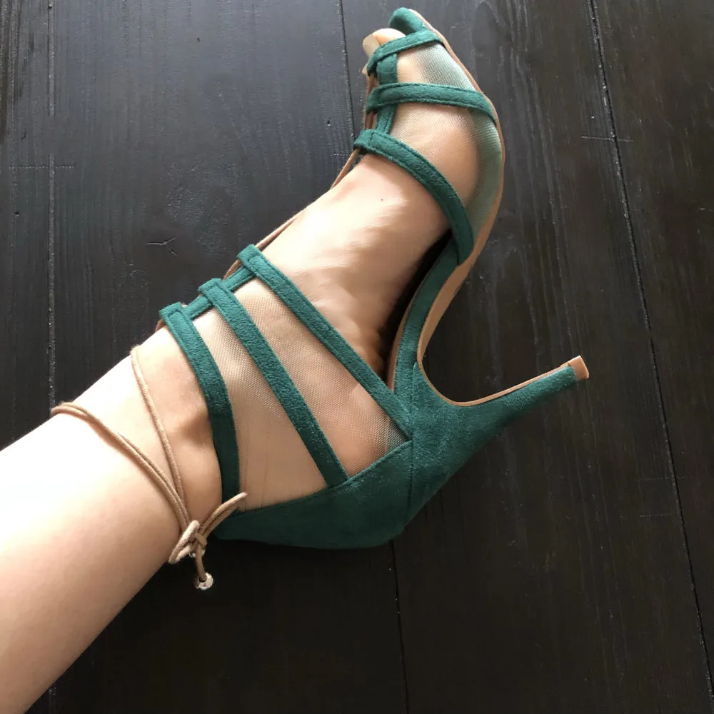 Aleeya - Adjustable Suede and Mesh Dress and Dance Sandal (Street Sole)