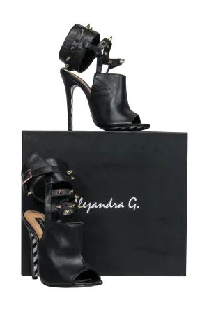 Alejandra G. - Black Caged Peep Toe "Fiona" Stilettos w/ Gold Studs Sz 6