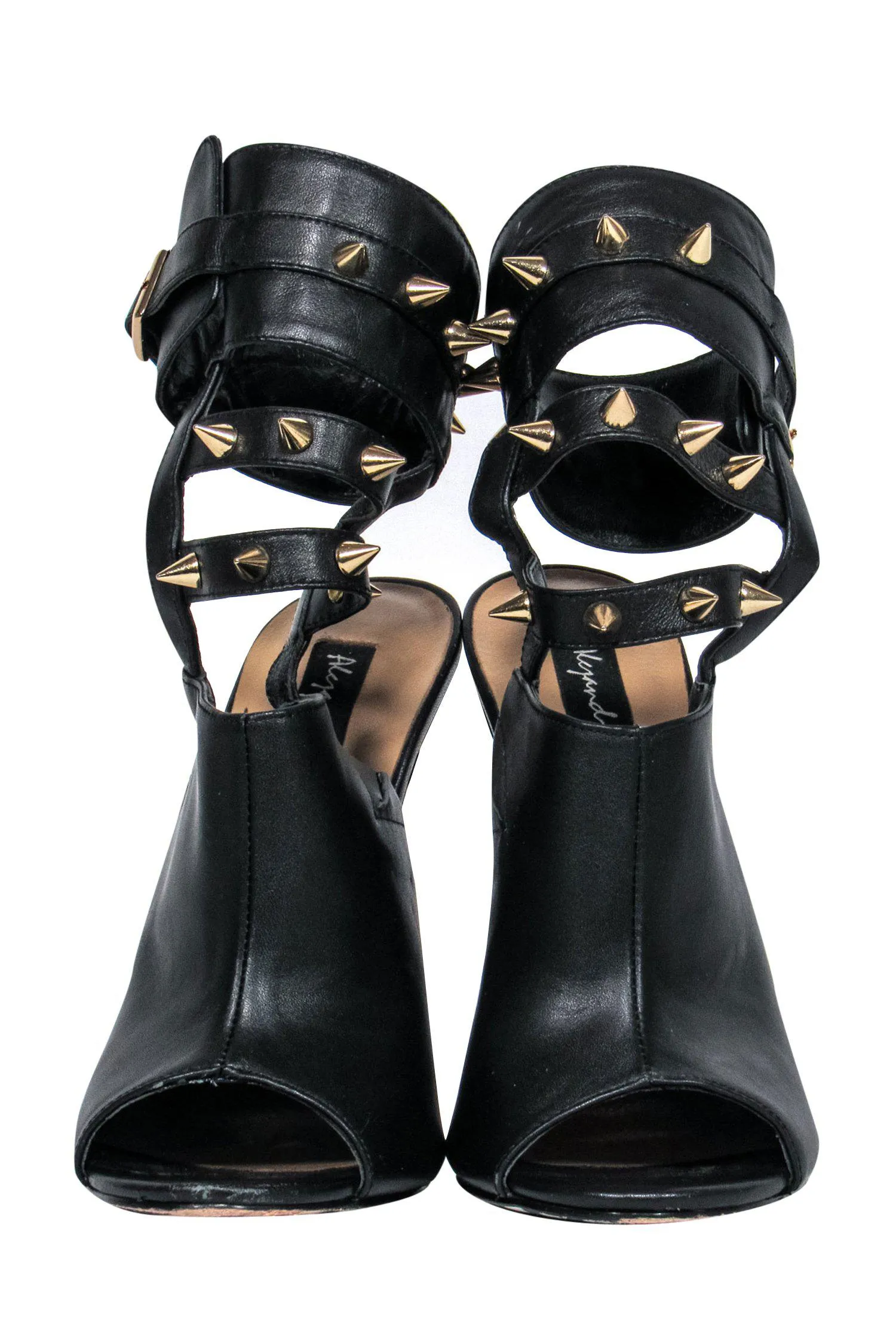 Alejandra G. - Black Caged Peep Toe "Fiona" Stilettos w/ Gold Studs Sz 6