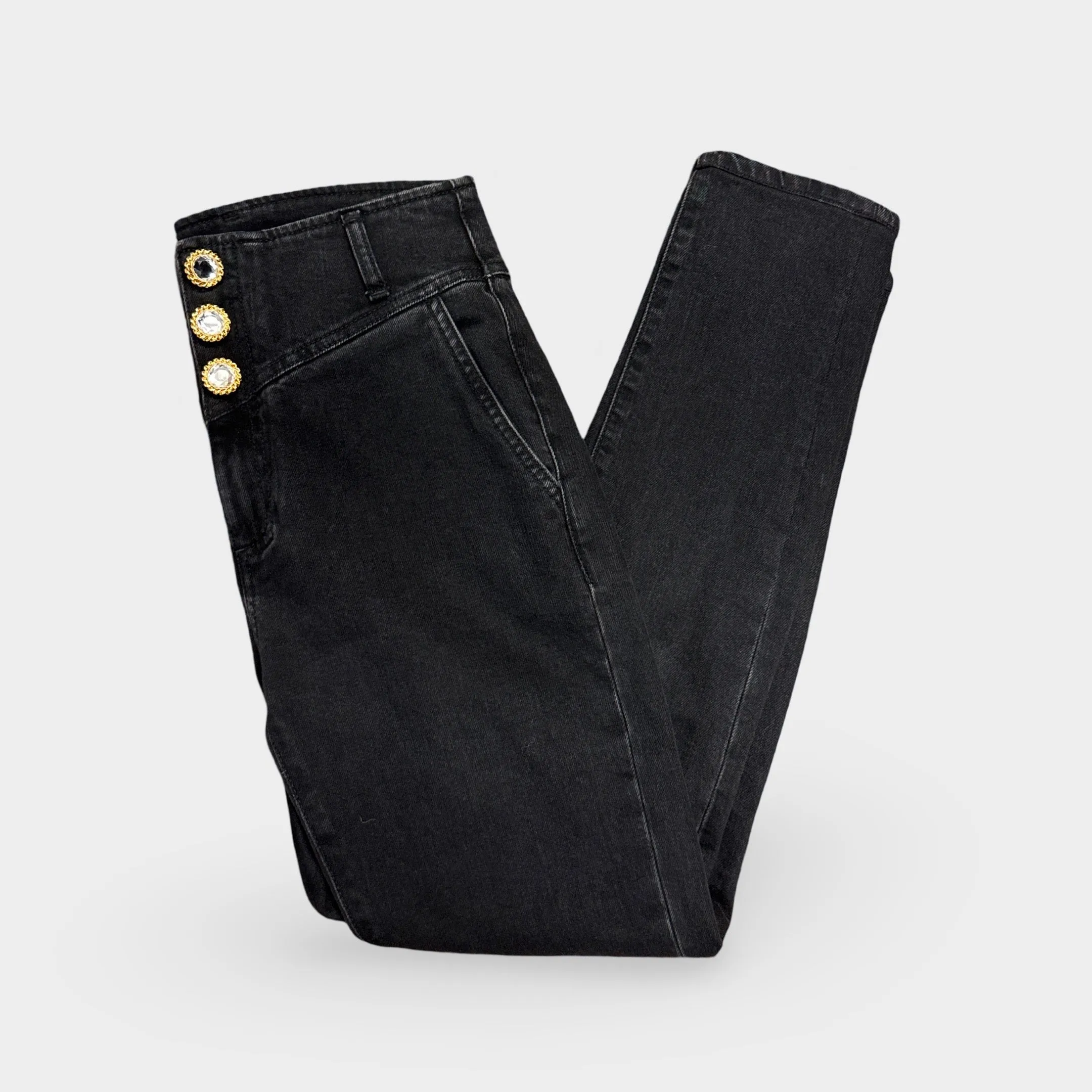 Alessandra Rich Women's Black Jeans With Crystal Buttons