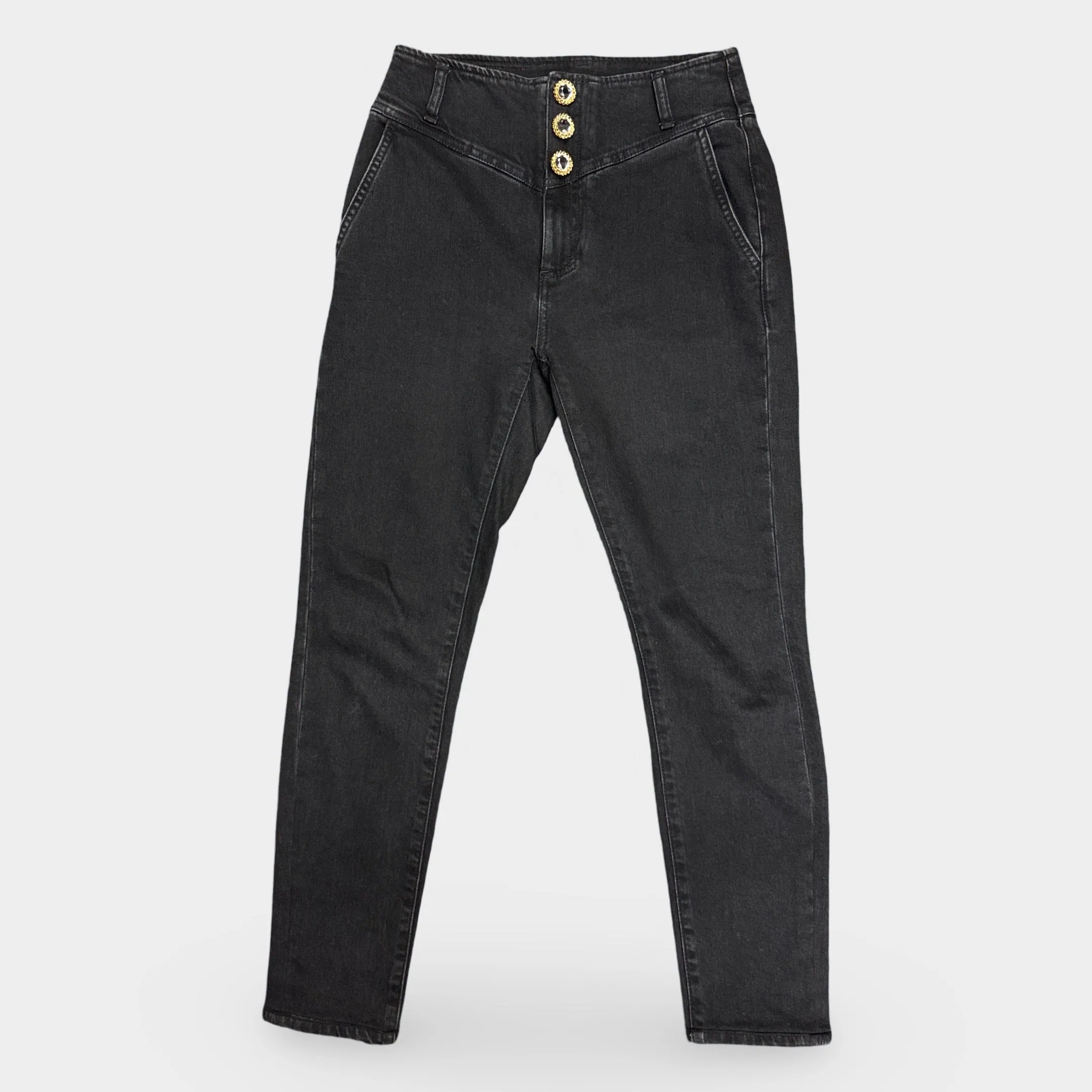 Alessandra Rich Women's Black Jeans With Crystal Buttons