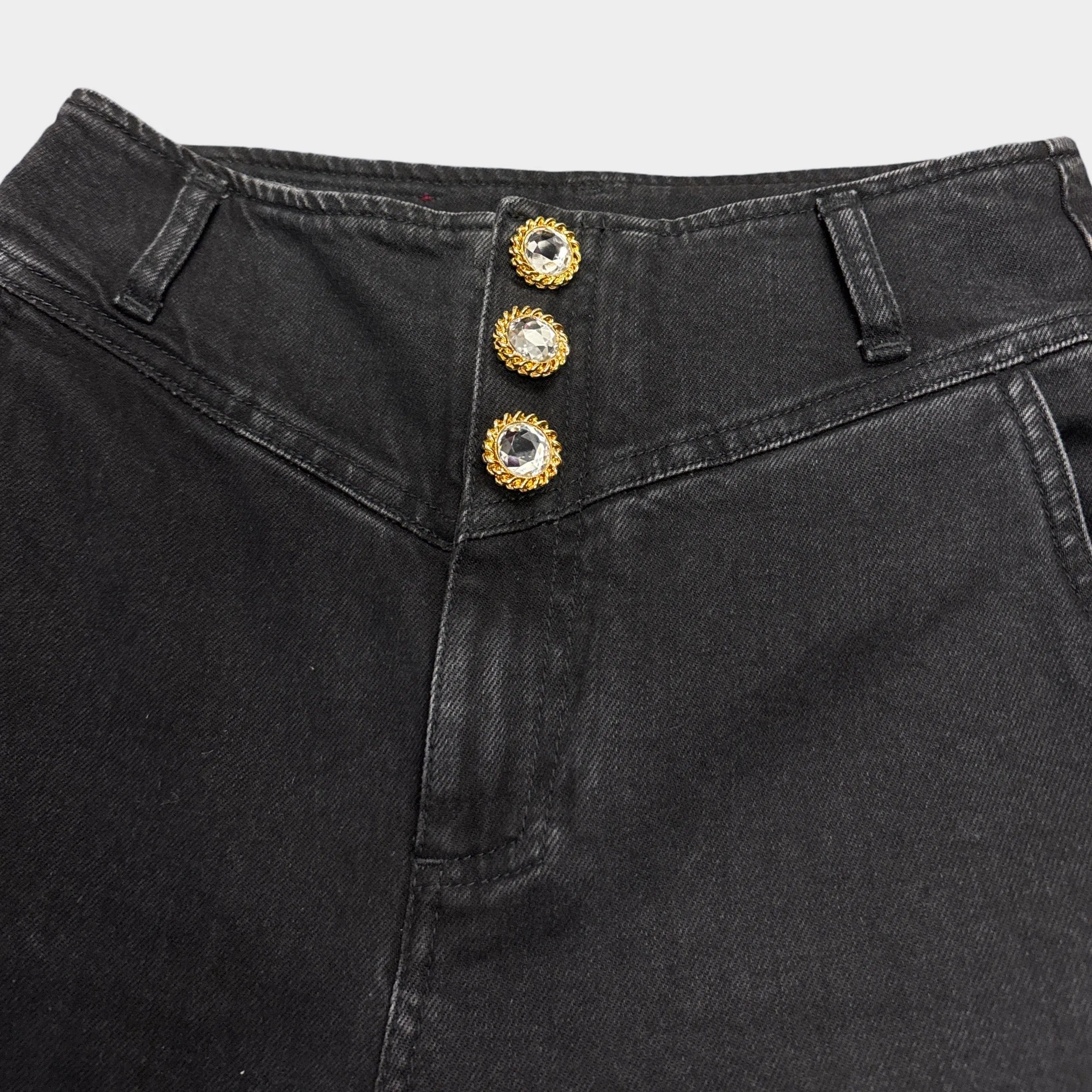 Alessandra Rich Women's Black Jeans With Crystal Buttons