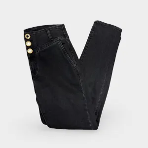 Alessandra Rich Women's Black Jeans With Crystal Buttons