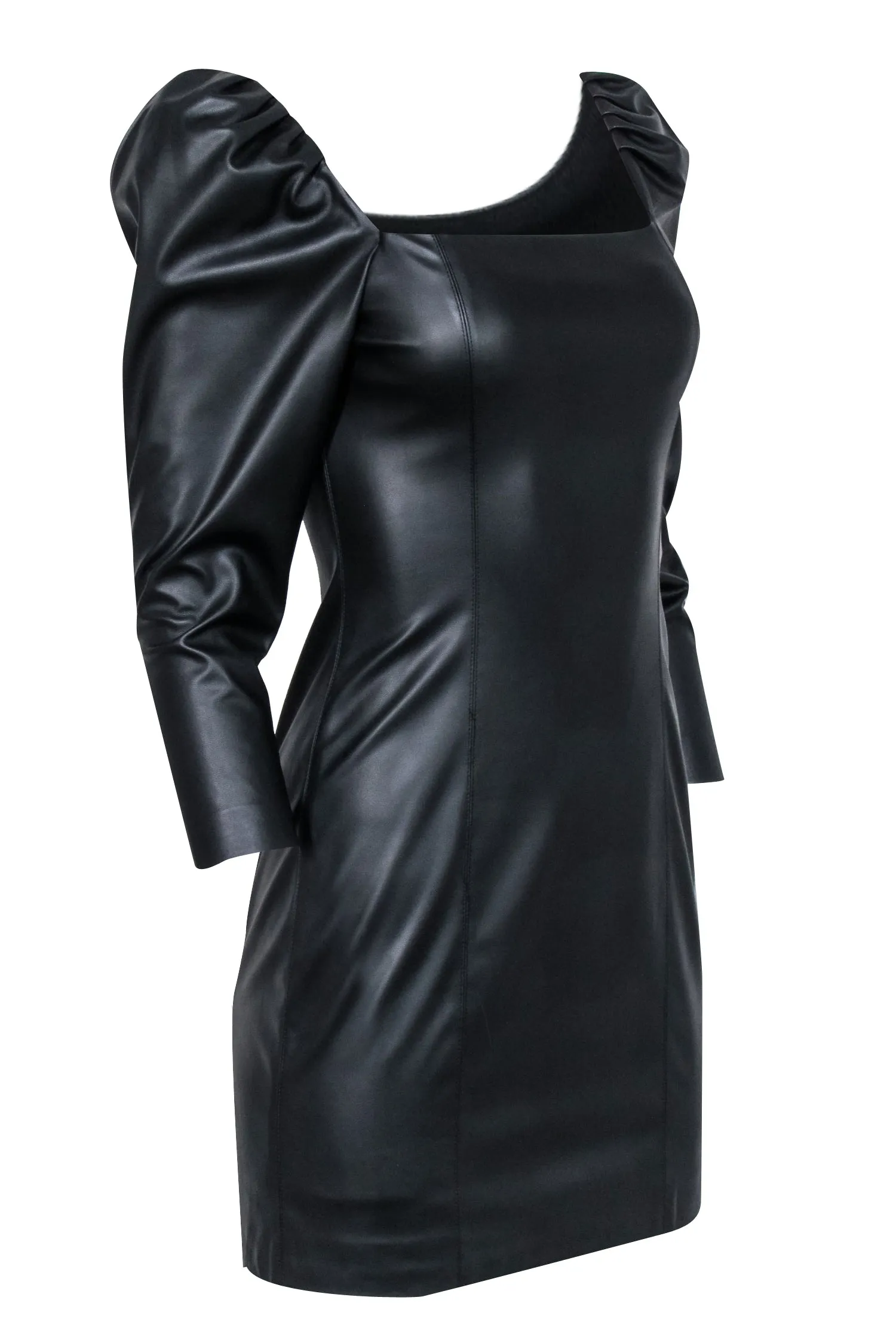 Alice & Olivia - Black Faux Leather Square Neck Mini Dress Sz 4